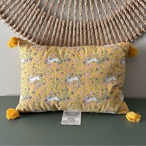 Golden Yellow threshold  Floral Rabbit Pillow with Tassels